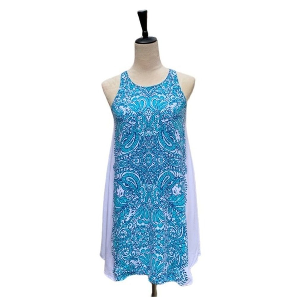 Lilly Pulitzer Swing Shift Dress XS | Blue White‎ Print Trapeze Coastal Resort